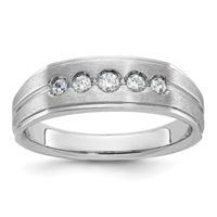 IBGoodman 14k White Gold Men's Polished Satin and Grooved 1/4 Carat AA Quality Diamond 5-Stone Ring-B63310-4WAA