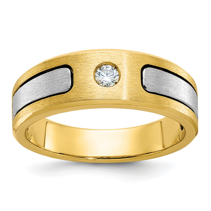 10k Two-tone IBGoodman Men's Polished and Satin Diamond Complete Ring-B63320-0YWA