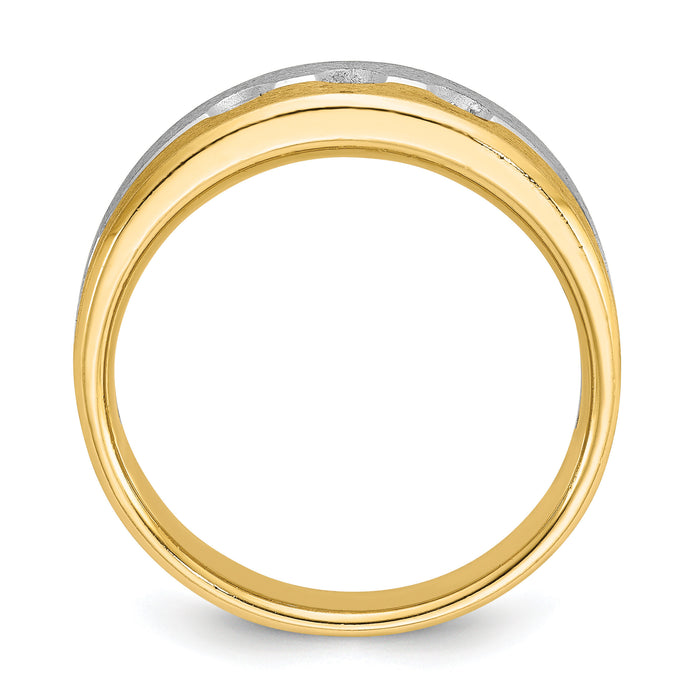 14k Two-tone IBGoodman Men's Polished and Satin Diamond Complete Ring-B63322