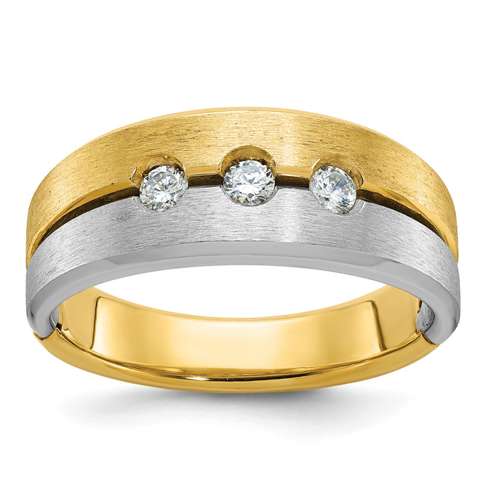 14k Two-tone IBGoodman Men's Polished and Satin Diamond Complete Ring-B63322
