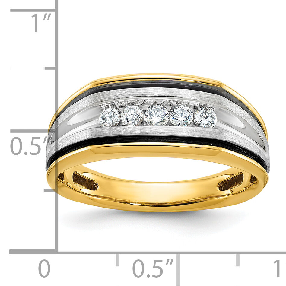 14ktt w/ Black RH IBGoodman Men's Polished & Satin Diamond Ring-B63387