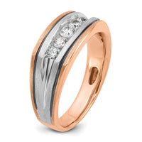 IBGoodman 14k White and Rose Gold with Black Rhodium Men's Polished Satin and Grooved 5-Stone 1/2 Carat AA Quality Diamond Ring-B63388-4RWAA