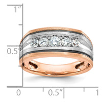 IBGoodman 14k White and Rose Gold with Black Rhodium Men's Polished Satin and Grooved 5-Stone 1/2 Carat AA Quality Diamond Ring-B63388-4RWAA