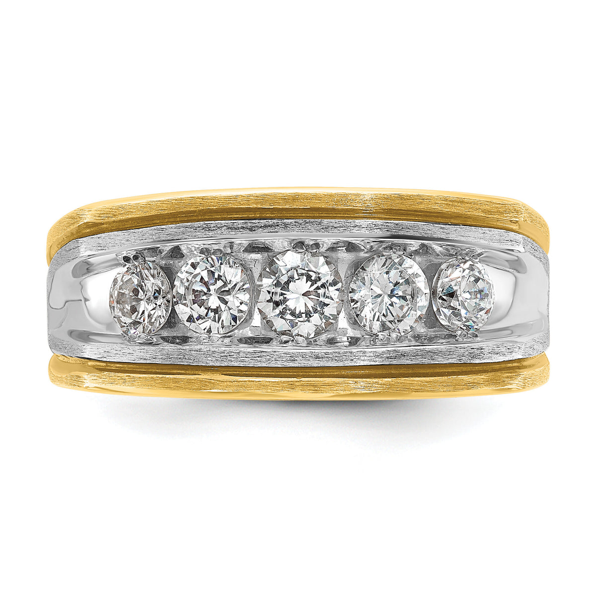 14k Two-tone w/ Blk RH 1 ct Lab Grown Dia VS/SI+ G+ 5 Stone Comp Men's Ring-B63389