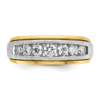 IBGoodman 14k Two-tone Men's Polished Satin and Grooved 7-Stone 3/4 Carat AA Quality Diamond Ring-B63411-4YWAA