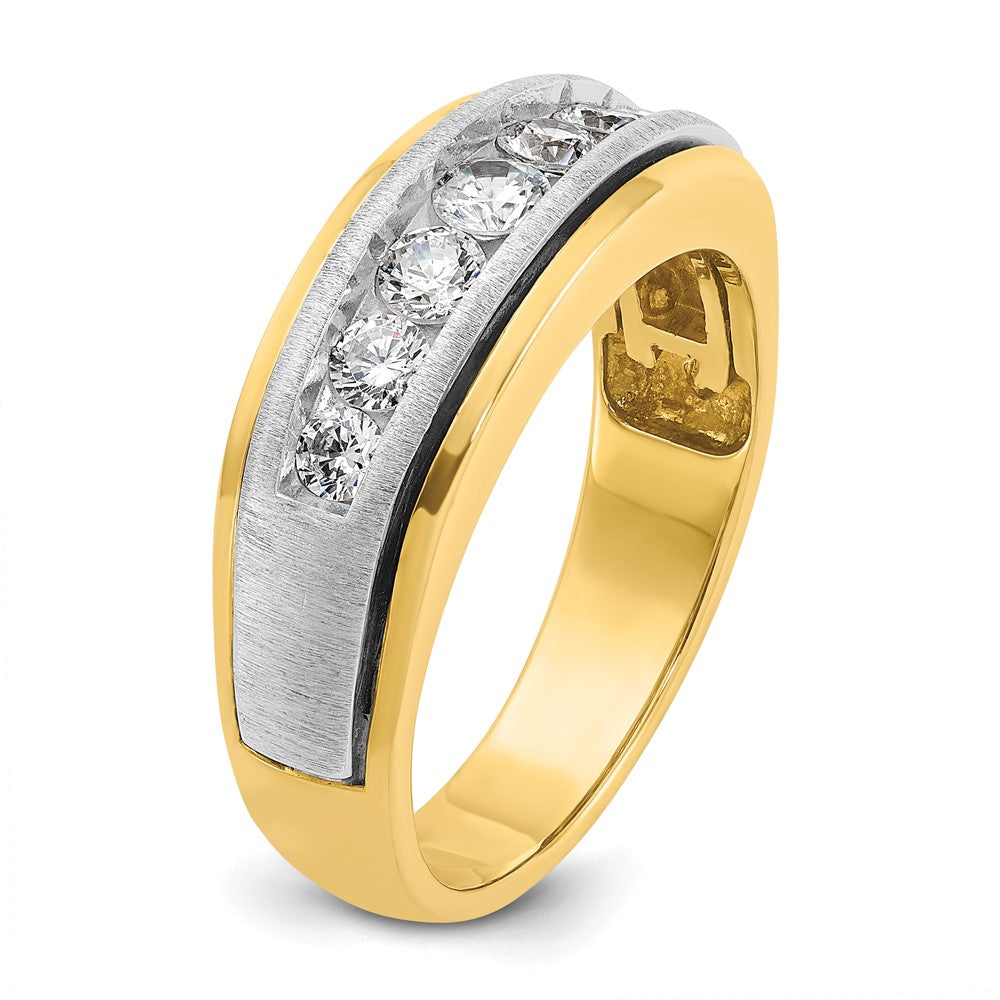 IBGoodman 14k Two-tone Men's Polished Satin and Grooved 7-Stone 3/4 Carat AA Quality Diamond Ring-B63411-4YWAA