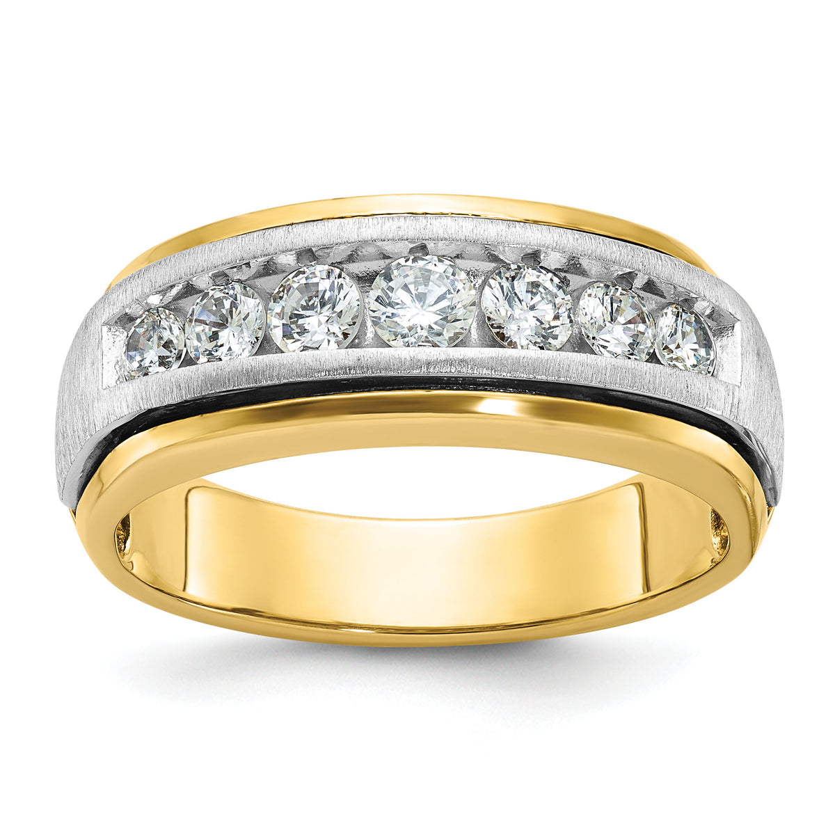 14k Two-tone IBGoodman Men's Polished & Satin 7-Stone Diamond Ring-B63411