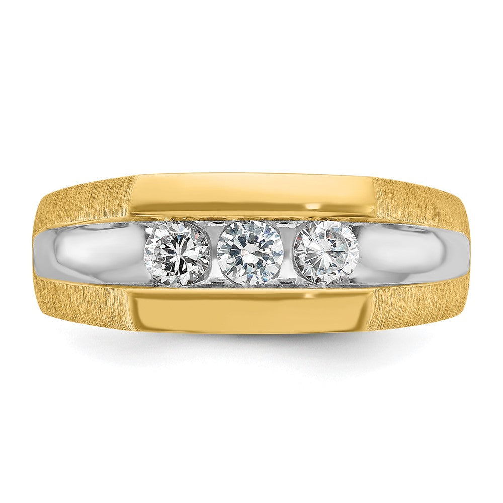 IBGoodman 14k with White Rhodium Men's Polished Satin and Grooved 3-Stone 1/2 Carat AA Quality Diamond Ring-B63423-4YAA