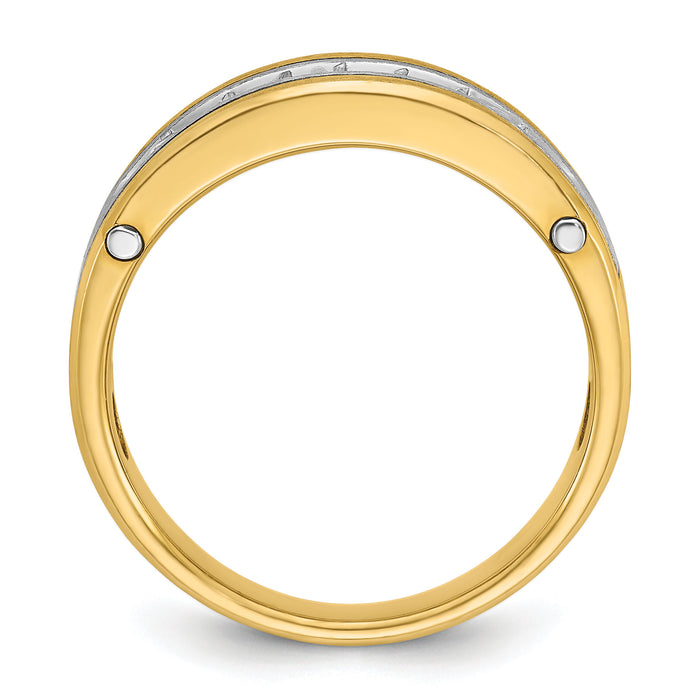14k Two-tone IBGoodman Men's Polished Satin & Grooved Diamond Ring-B63432
