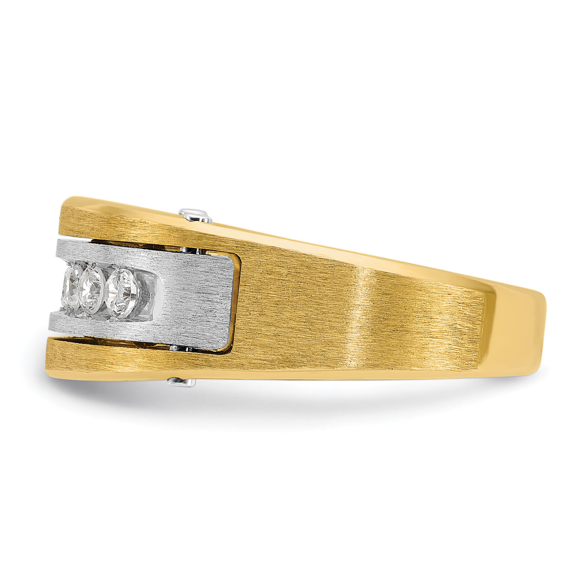 14k Two-tone IBGoodman Men's Polished Satin & Grooved Diamond Ring-B63432