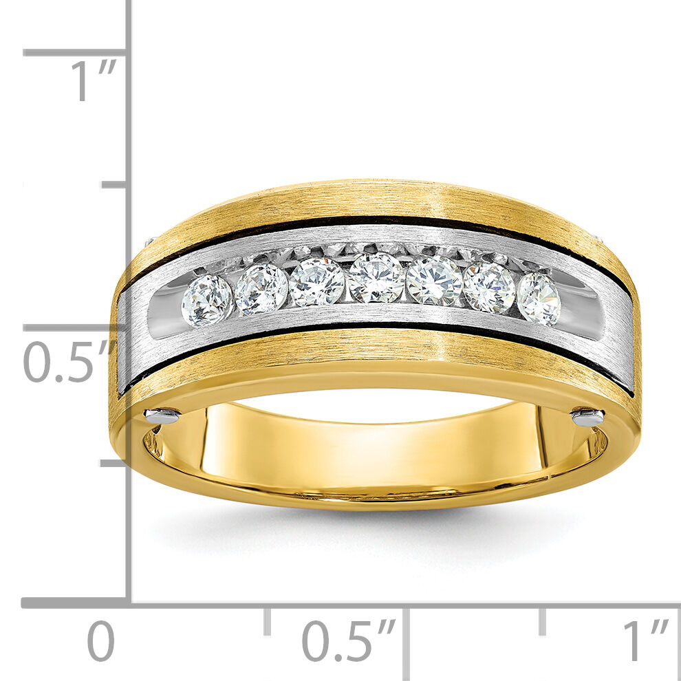 14k Two-tone IBGoodman Men's Polished Satin & Grooved Diamond Ring-B63432
