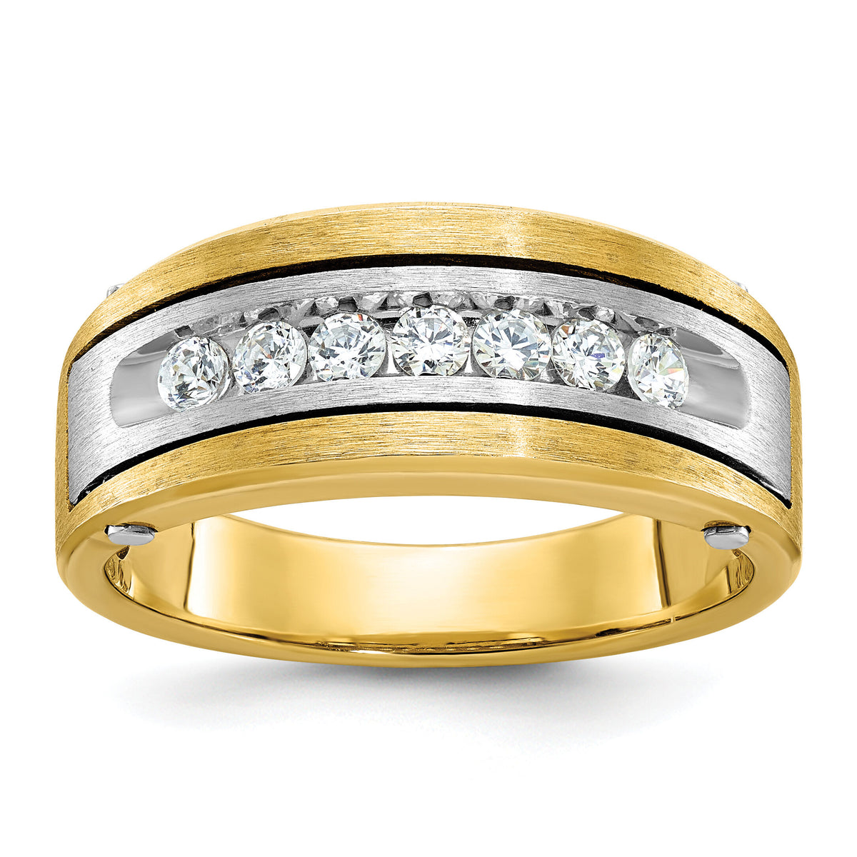 14k Two-tone IBGoodman Men's Polished Satin & Grooved Diamond Ring-B63432
