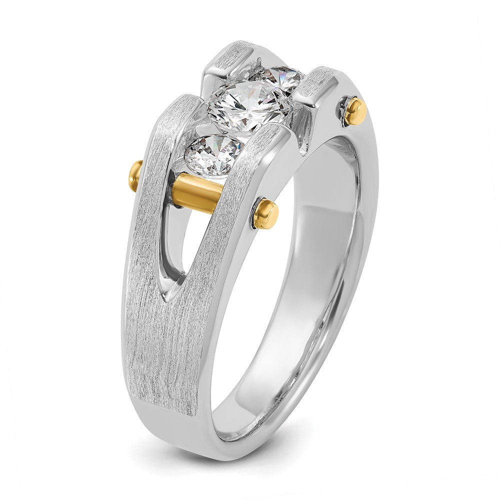 IBGoodman 14k Two-tone Men's Polished Satin and Cut-Out 3-Stone 3/4 Carat AA Quality Diamond Ring-B63434-4WYAA