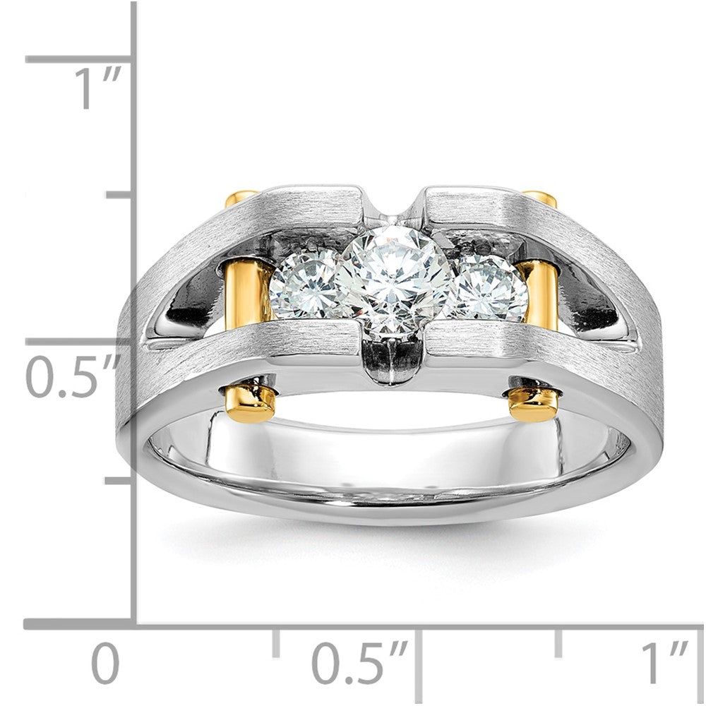 IBGoodman 14k Two-tone Men's Polished Satin and Cut-Out 3-Stone 3/4 Carat AA Quality Diamond Ring-B63434-4WYAA