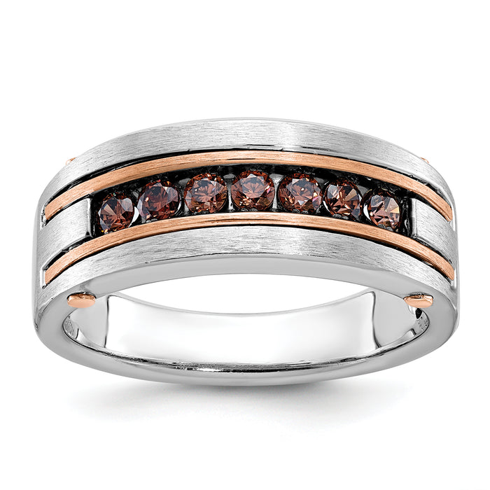 14k White/Rose Gold IBGoodman Men's Satin Brown Diamond Ring-B63435-4WRBR