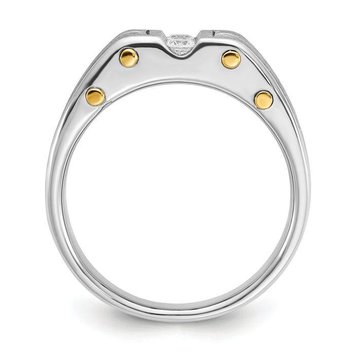 14k Two-tone IBGoodman Men's Polished and Satin Diamond Complete Ring-B63437