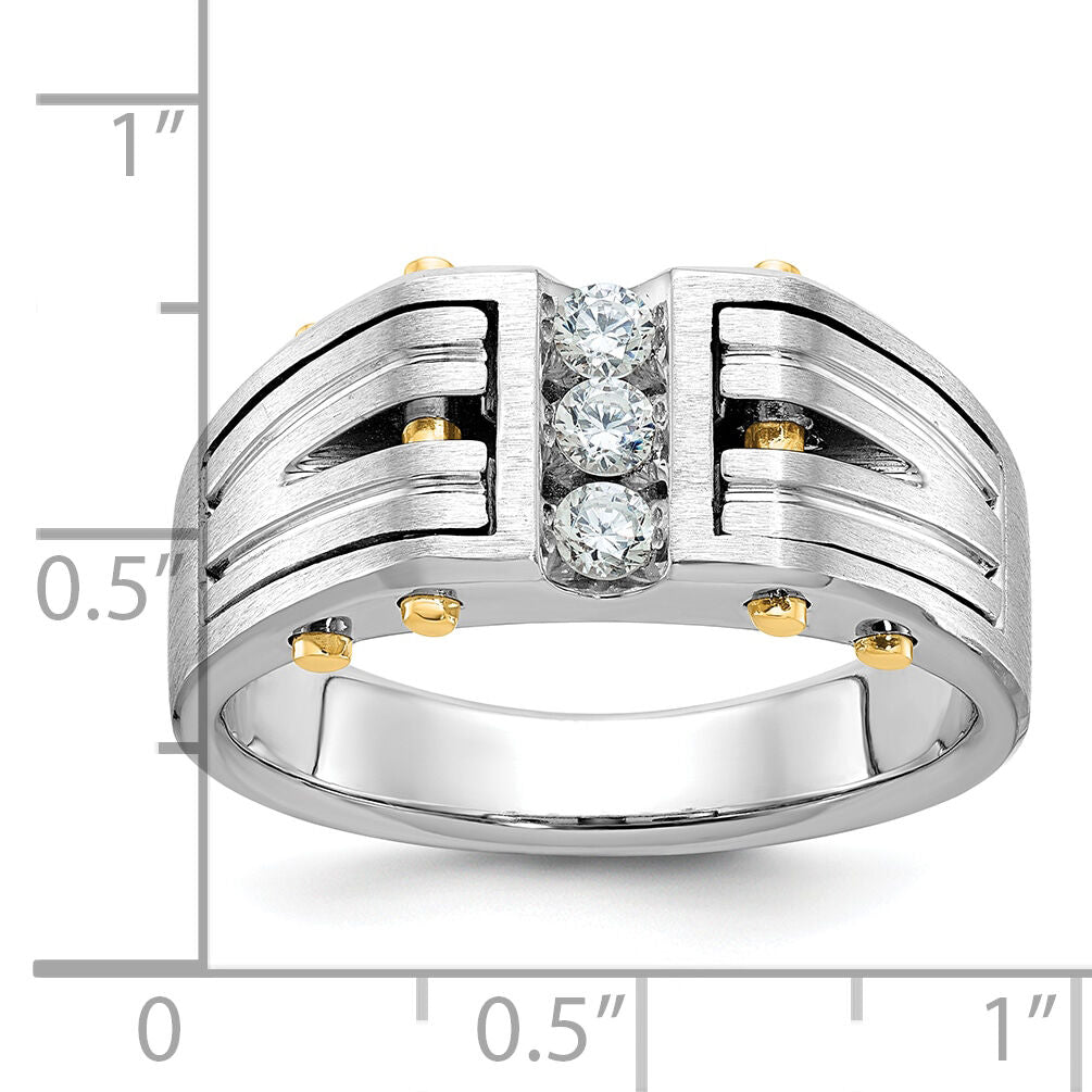 14k Two-tone IBGoodman Men's Polished and Satin Diamond Complete Ring-B63437
