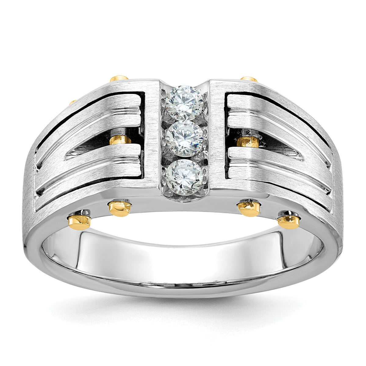 14k Two-tone IBGoodman Men's Polished and Satin Diamond Complete Ring-B63437