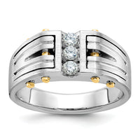 14k Two-tone IBGoodman Men's Polished and Satin Diamond Complete Ring-B63437
