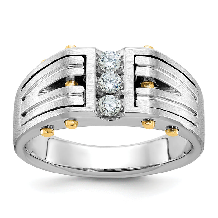 14k Two-tone IBGoodman Men's Polished and Satin Diamond Complete Ring-B63437