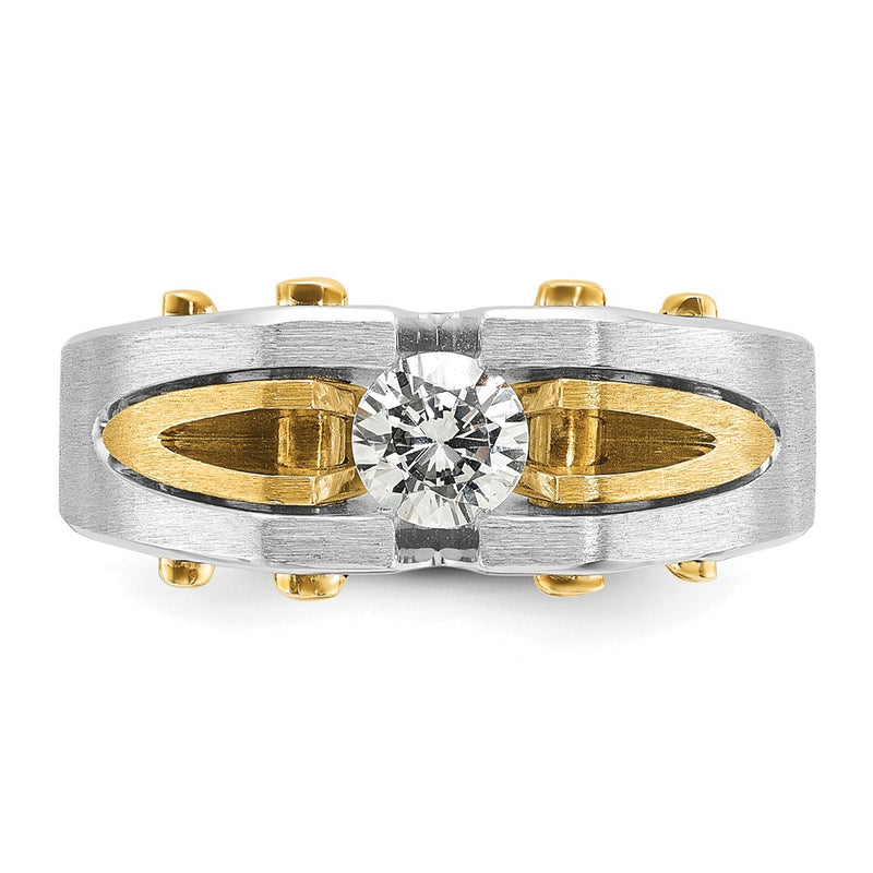 14k Two-tone IBGoodman Men's Polished and Satin 1/2 carat Diamond Complete Ring-B63439-4WYAA