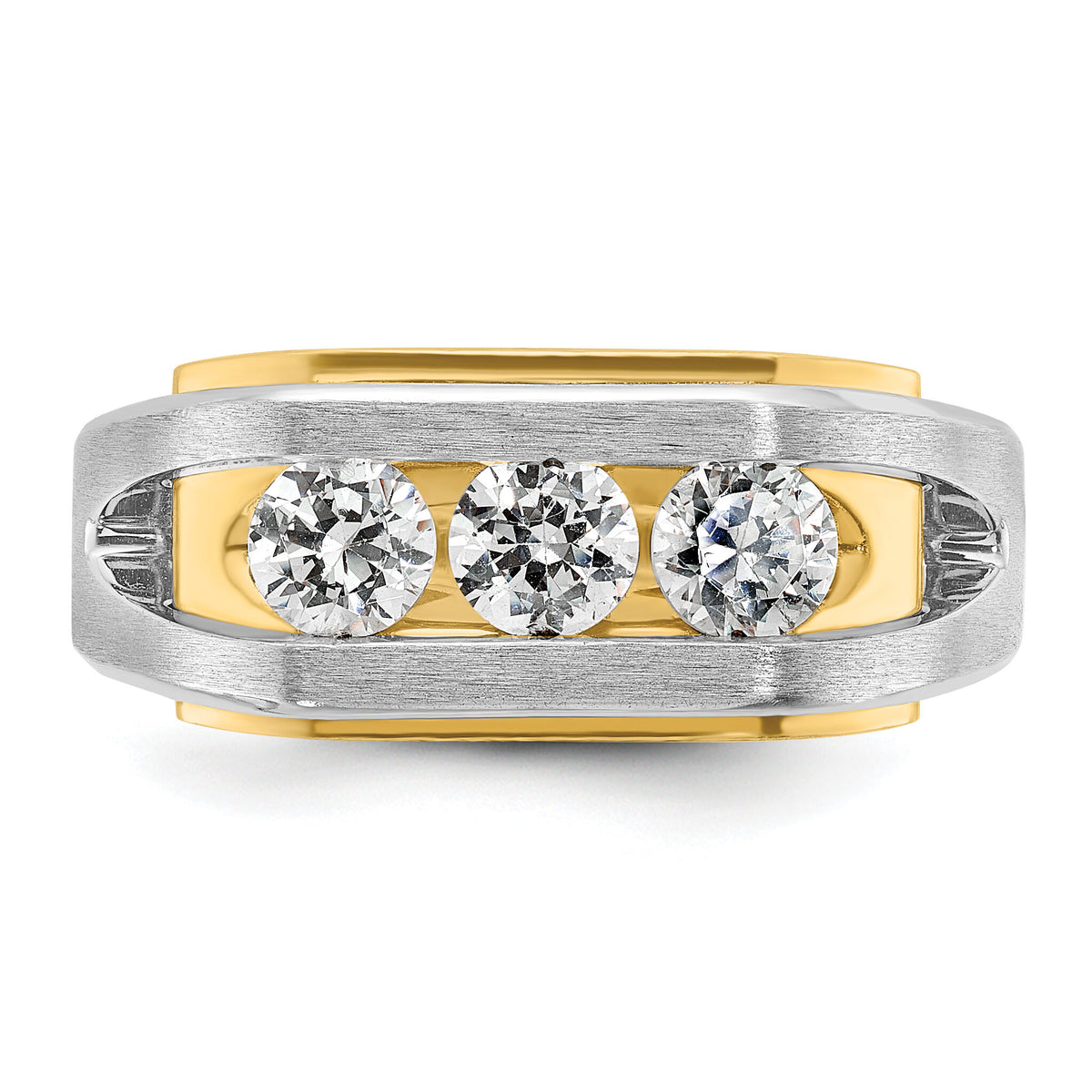 14k Two-tone 1 ct Lab Grown Diamond VS/SI+ G+ 3 Stone Complete Men's Ring-B63471A