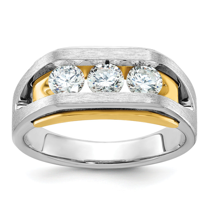 14k Two-tone 1 ct Lab Grown Diamond VS/SI+ G+ 3 Stone Complete Men's Ring-B63471A