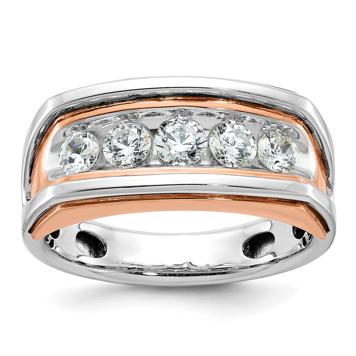 10k White/Rose Gold IBGoodman Men's Polish/Cut-Out 5-Stone Ring Mtg-B63475