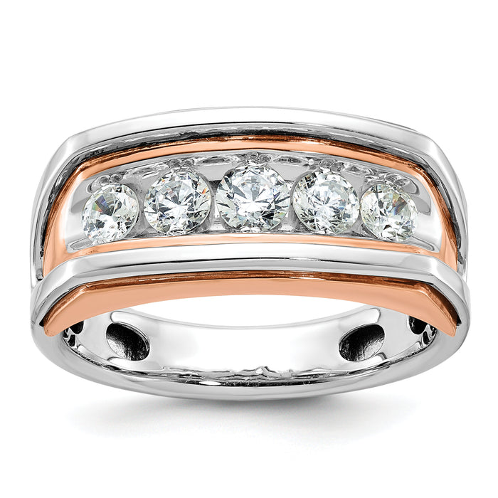 10k White/Rose Gold IBGoodman Men's Polish/Cut-Out 5-Stone Ring Mtg-B63475