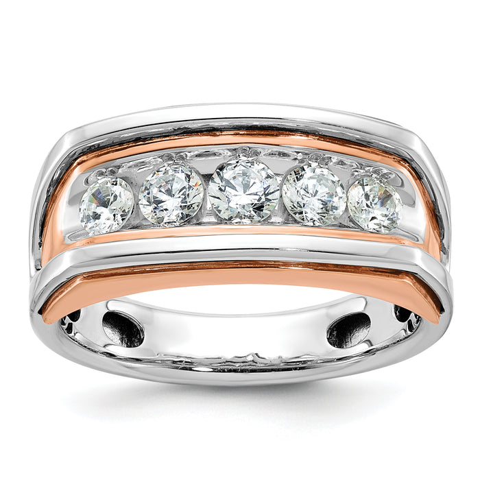 14k White/Rose Gold IBGoodman Men's Polish/Cut-Out 5-Stone Dia Ring-B63475-4WRAA