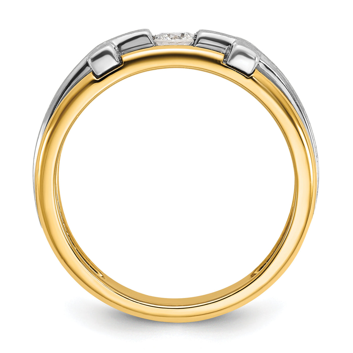 10k Two-tone IBGoodman Men's Polished Satin & Cut-Out Dia Cross Ring-B63580