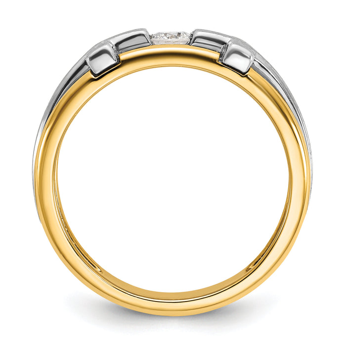 10k Two-tone IBGoodman Men's Polished Satin & Cut-Out Dia Cross Ring-B63580