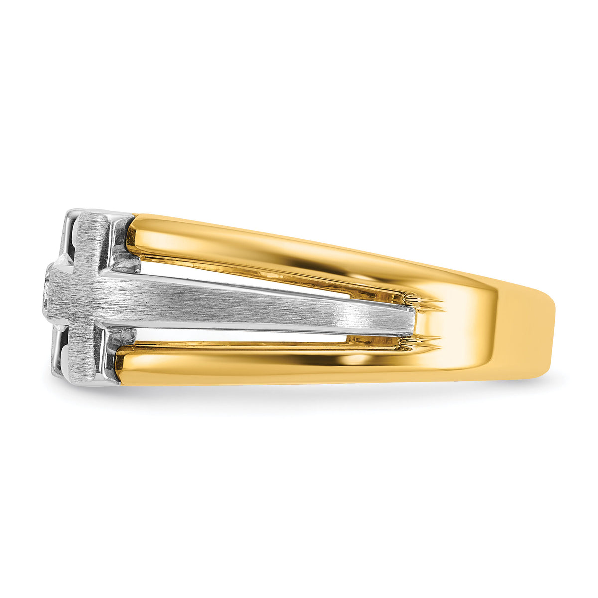 10k Two-tone IBGoodman Men's Polished Satin & Cut-Out Dia Cross Ring-B63580