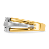 10k Two-tone IBGoodman Men's Polished Satin & Cut-Out Dia Cross Ring-B63580