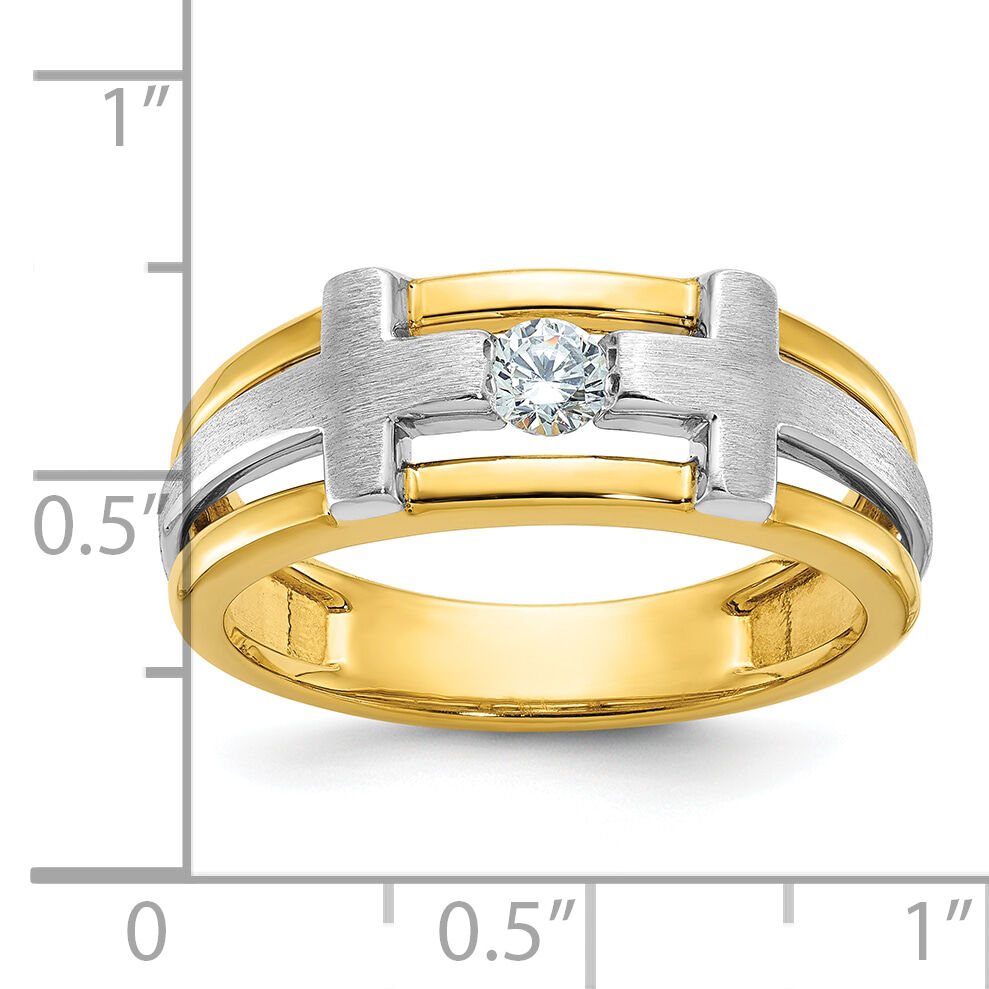 10k Two-tone IBGoodman Men's Polished Satin & Cut-Out Dia Cross Ring-B63580