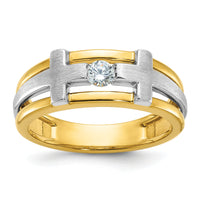 10k Two-tone IBGoodman Men's Polished Satin & Cut-Out Dia Cross Ring-B63580