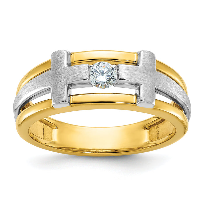 10k Two-tone IBGoodman Men's Polished Satin & Cut-Out Dia Cross Ring-B63580