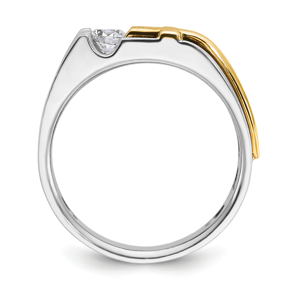 10k Two-tone IBGoodman Men's Polished Satin & Cut-Out Dia Cross Ring-B63589