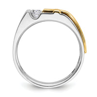 10k Two-tone IBGoodman Men's Polished Satin & Cut-Out Dia Cross Ring-B63589