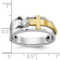 10k Two-tone IBGoodman Men's Polished Satin & Cut-Out Dia Cross Ring-B63589