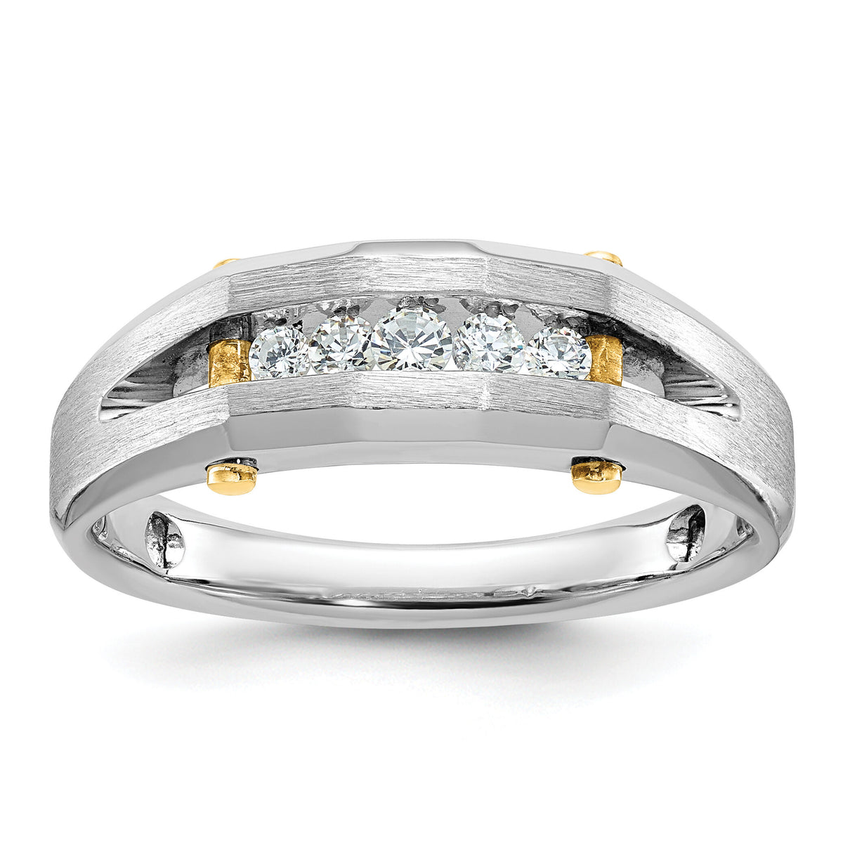 14ktt IBGoodman Men's Polished Satin & Cut-Out 5-Stone Diamond Ring-B63594