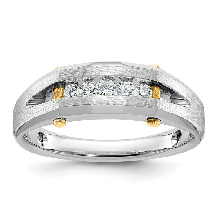 14ktt IBGoodman Men's Polished Satin & Cut-Out 5-Stone Diamond Ring-B63594