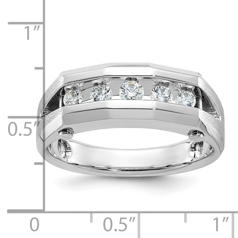 IBGoodman 14k White Gold Men's Polished and Satin 5-Stone 3/4 Carat AA Quality Diamond Ring-B63601-4WAA