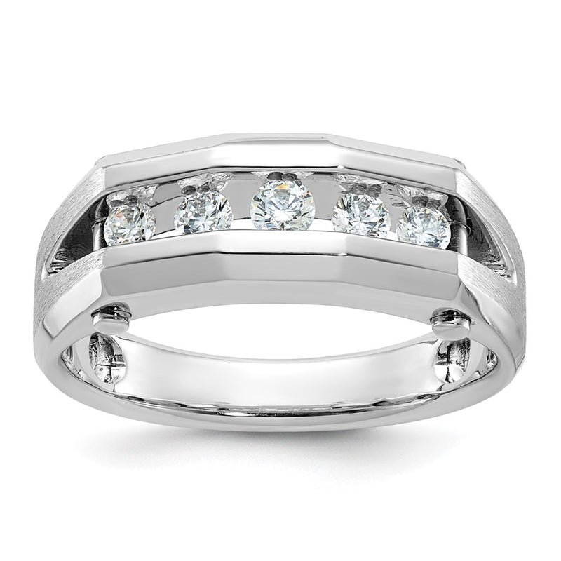 IBGoodman 14k White Gold Men's Polished and Satin 5-Stone 3/4 Carat AA Quality Diamond Ring-B63601-4WAA