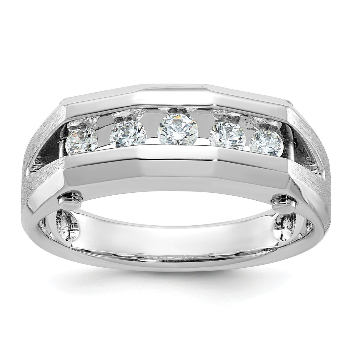 IBGoodman 14k White Gold 5 Stone Polished and Satin Men's Ring Mounting-B63601
