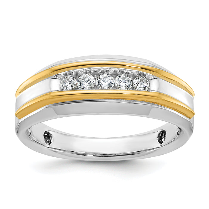 14k Two-tone 1/4 ct Lab Grown Diamond VS/SI+ G+ 5 Stone Comp Men's Ring-B63684-4WYLG