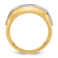 14k Two-tone IBGoodman Men's Polished and Satin 2-Row Diamond Ring-B63694