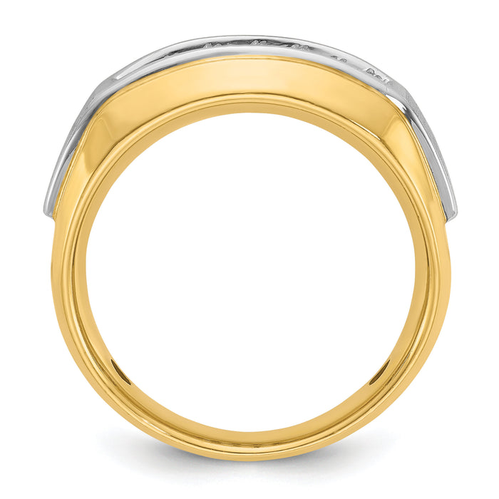 14k Two-tone IBGoodman Men's Polished and Satin 2-Row Diamond Ring-B63694