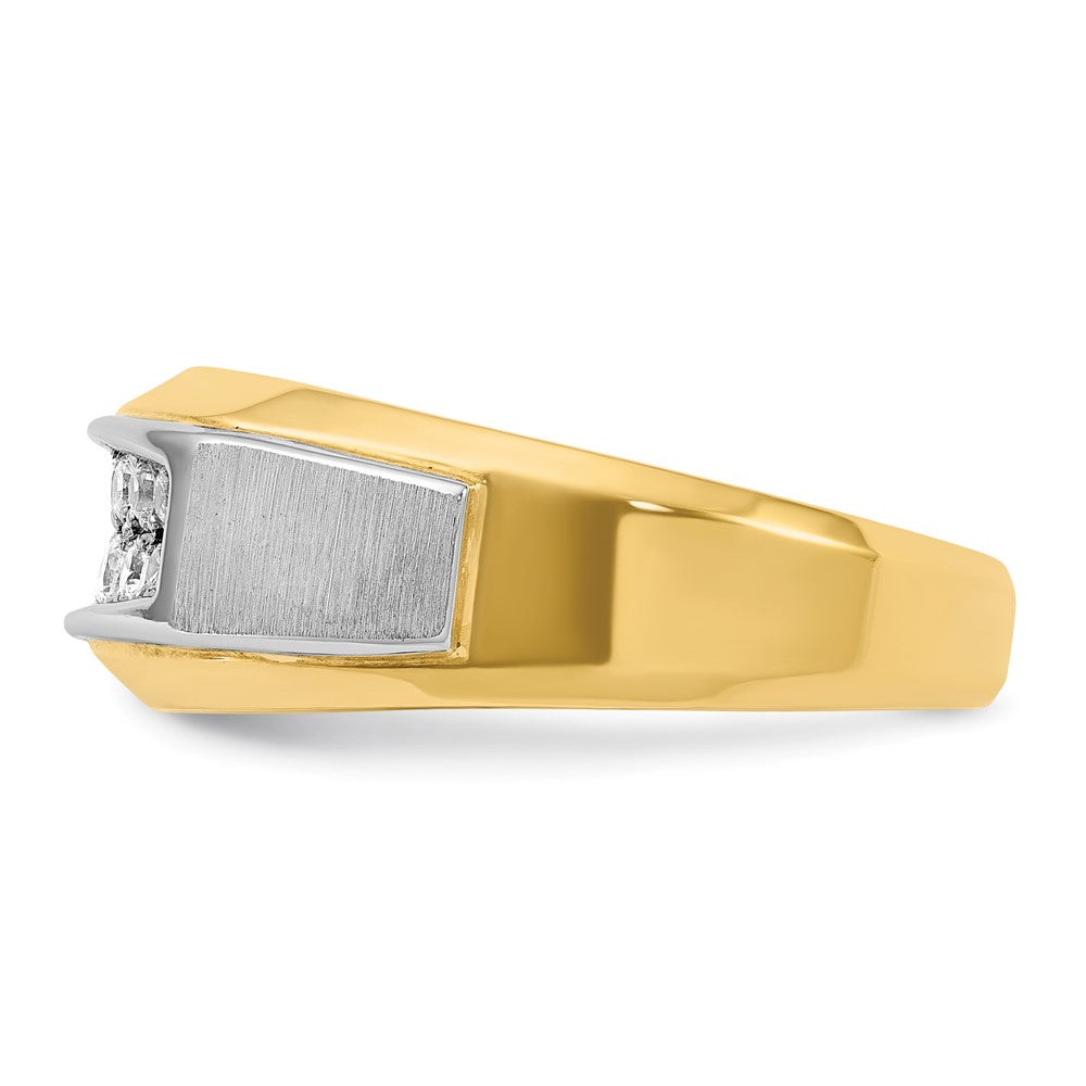 14k Two-tone IBGoodman Men's Polished and Satin 2-Row 1/2 Carat AA Quality Diamond Ring-B63694-4YWAA