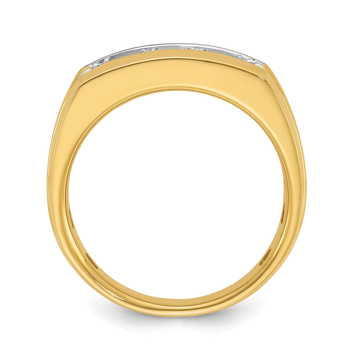 14k w/ White RH IBGoodman Men's Grooved 3-Stone Diamond Ring-B63723